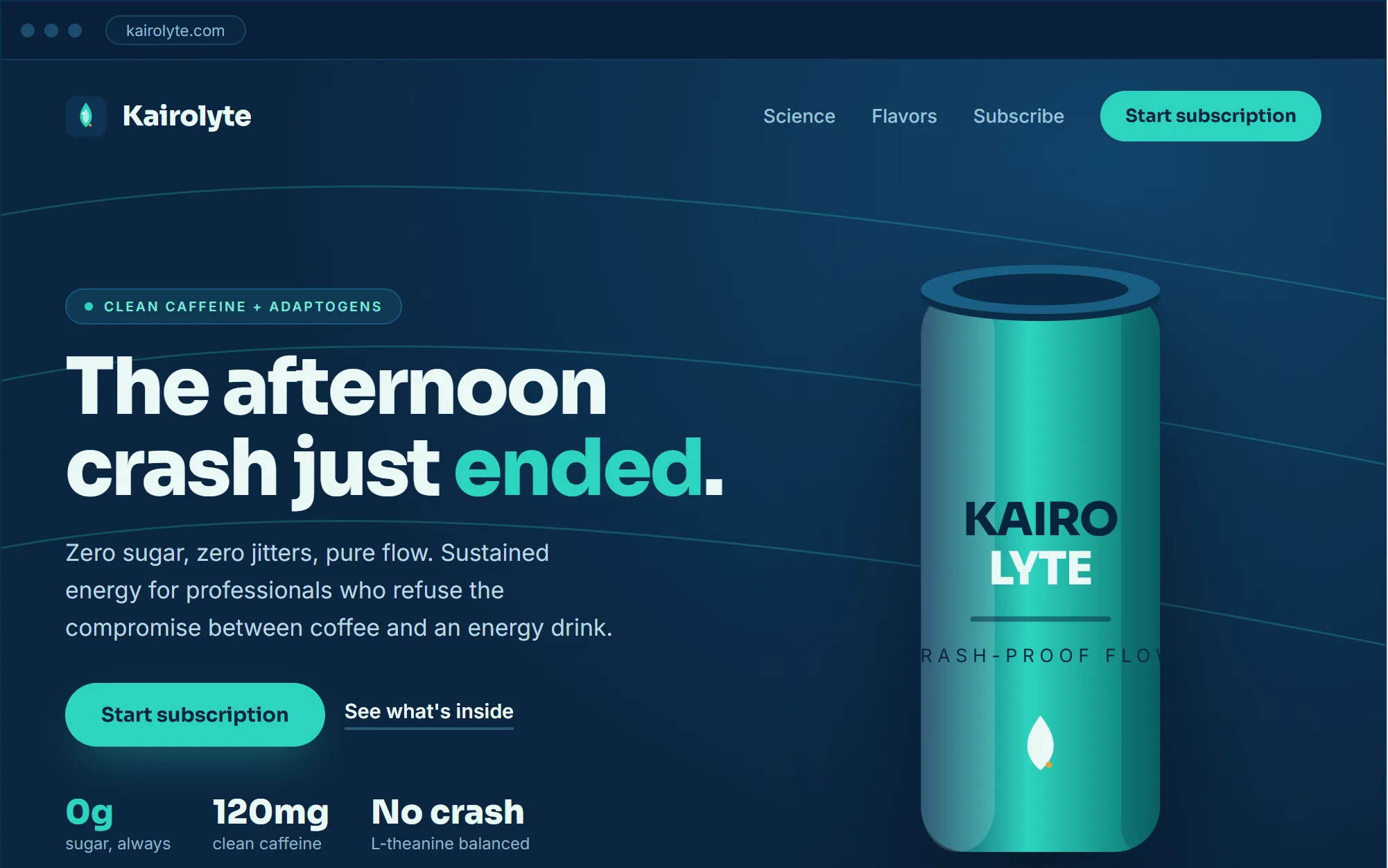 kairolyte.com — a landing page the engine designed (Flow route)