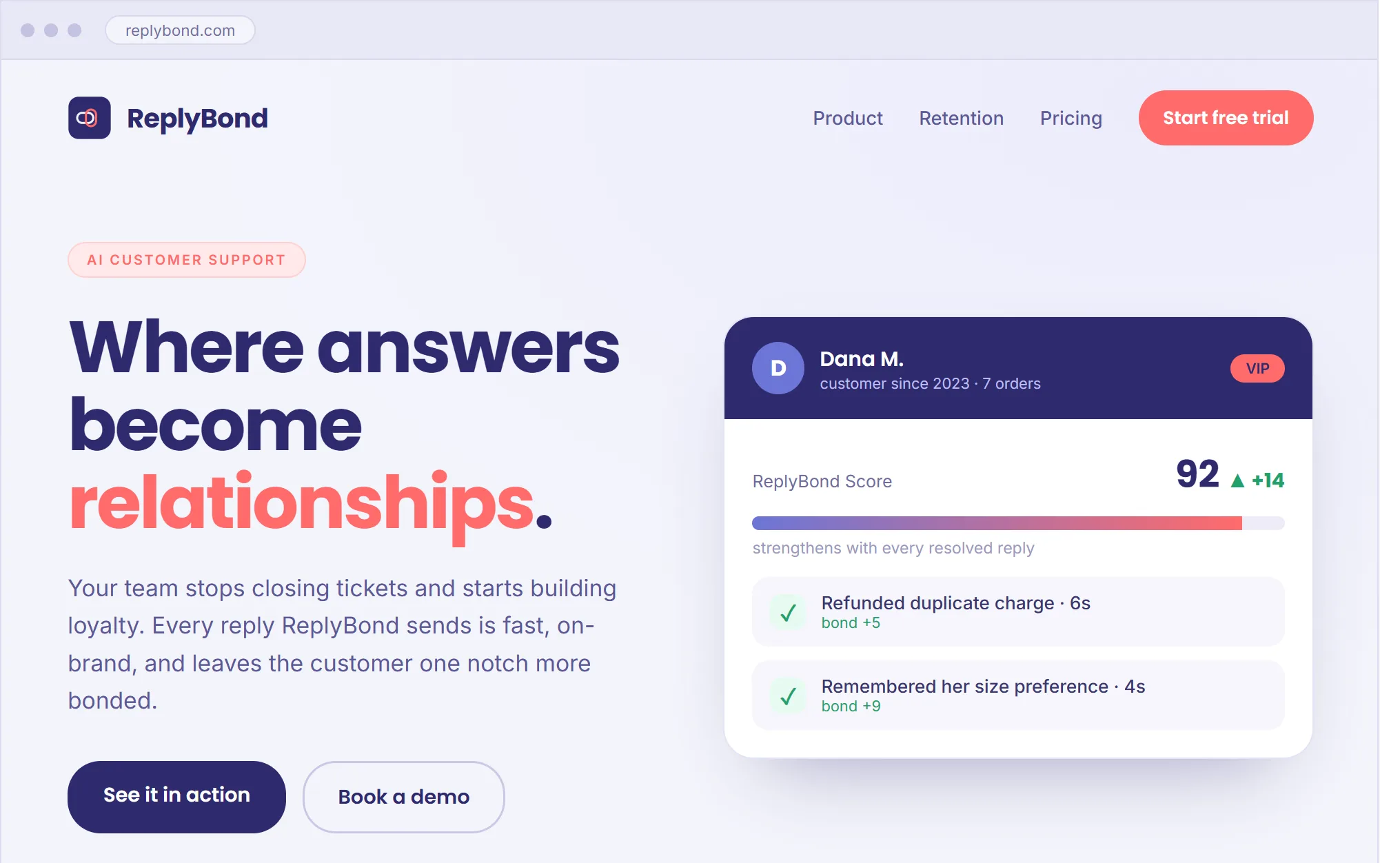 replybond.com — a landing page the engine designed (Bond route)